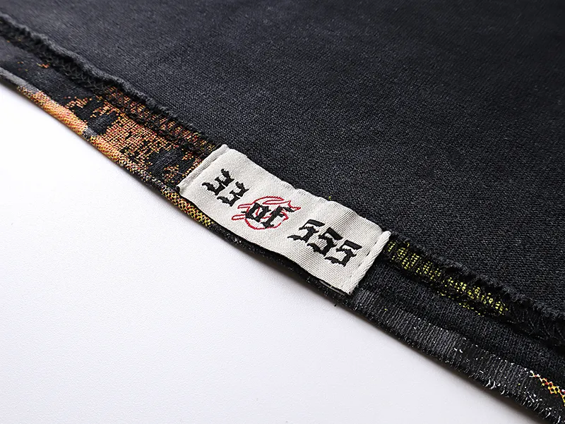 1105# P160 Washed Black Real Shot Godspeed American Fashion Rock Street Retro Washed Distressed Printed Pure Cotton Short Sleeves Fabric: 270g 32 Count Fine Cotton Double Yarn Pure Cotton Color: Washed Black Size: S M L XL