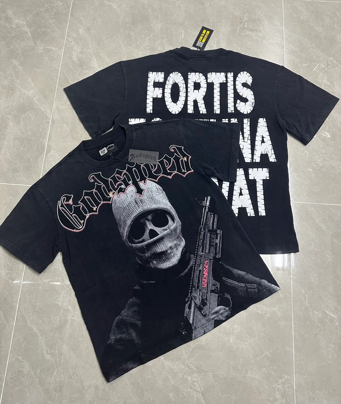 6129# Washed black I P116 Real stock (American fashion niche) - New Godspeed cross-border American rock street washed retro style short-sleeved T (craft printing) Fabric (fabric): 32 counts combed double yarn 250 grams weight Size (size): S-M-L-XL Color (colour): Washed black