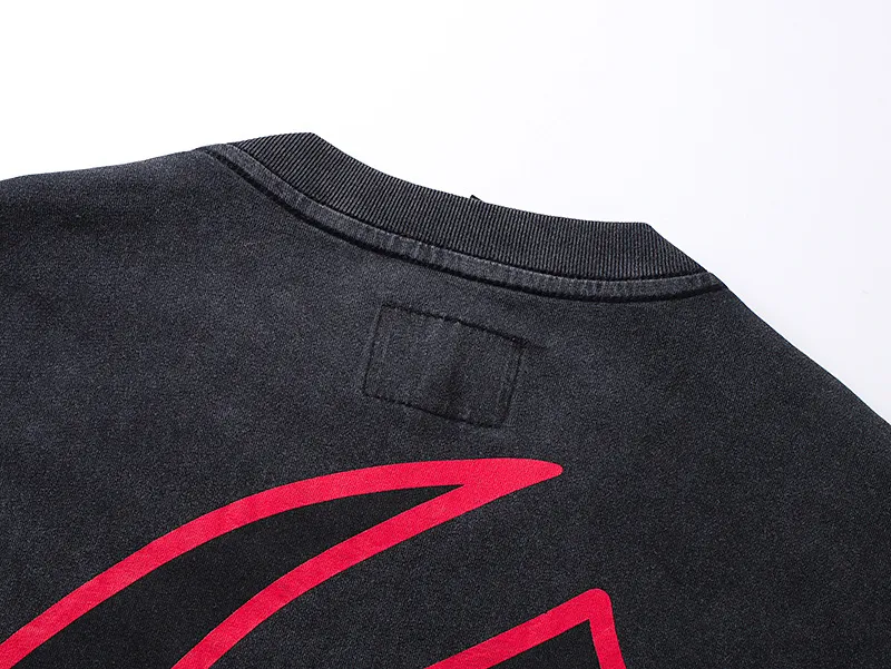 1165# P120 Washed Black Real Shot Godspeed American Fashion Rock Street Retro Washed Distressed Printed Cotton Short Sleeves Fabric: 250g 32 Count Fine Cotton Double Yarn Pure Cotton Color: Washed Black Size: S M L XL