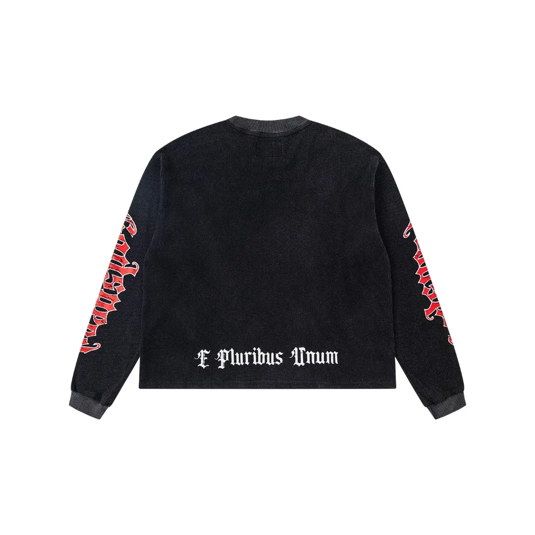G18# GodSpeed ​​white ink direct spray long-sleeved waffle S-XL washed black P186 apricot P176