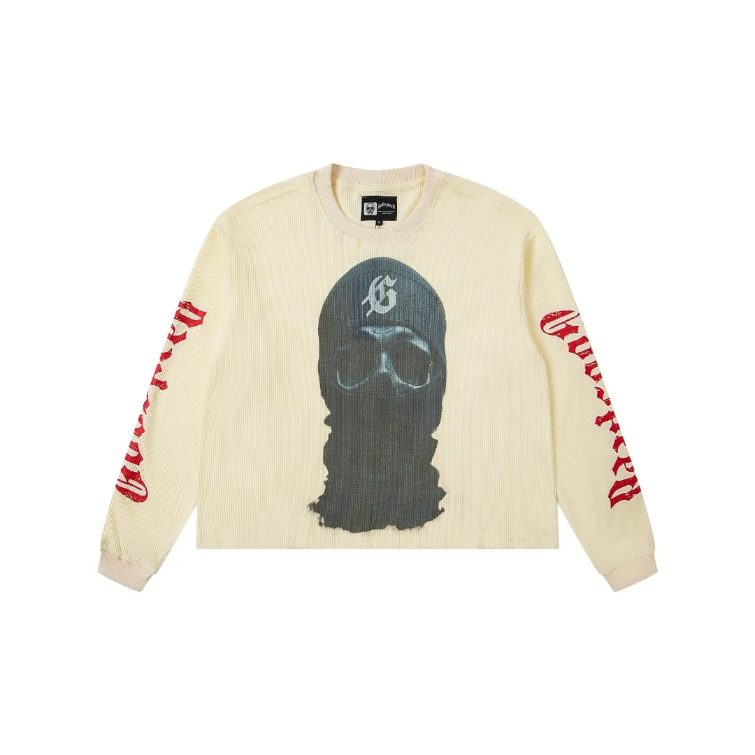 G18# GodSpeed ​​white ink direct spray long-sleeved waffle S-XL washed black P186 apricot P176
