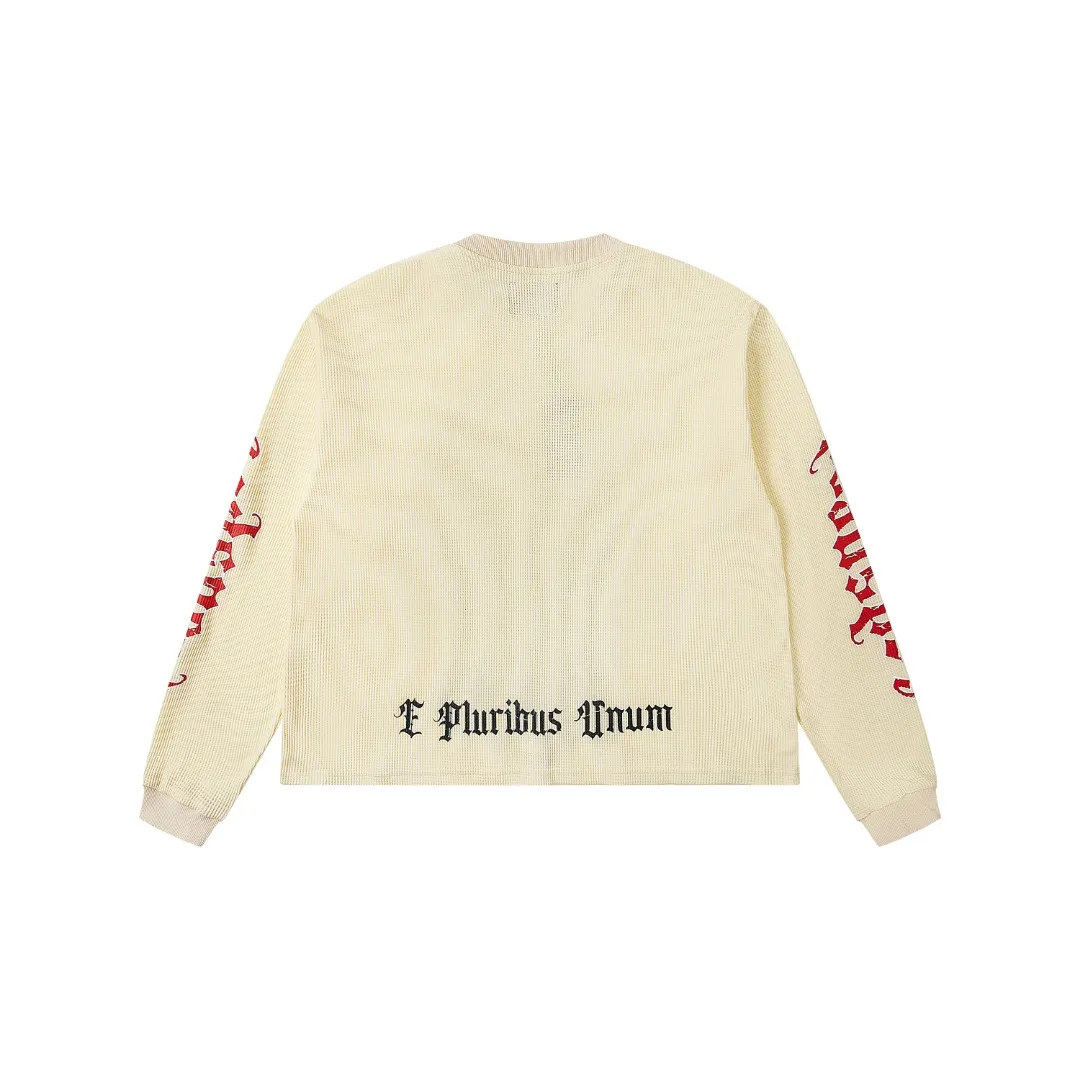 G18# GodSpeed ​​white ink direct spray long-sleeved waffle S-XL washed black P186 apricot P176
