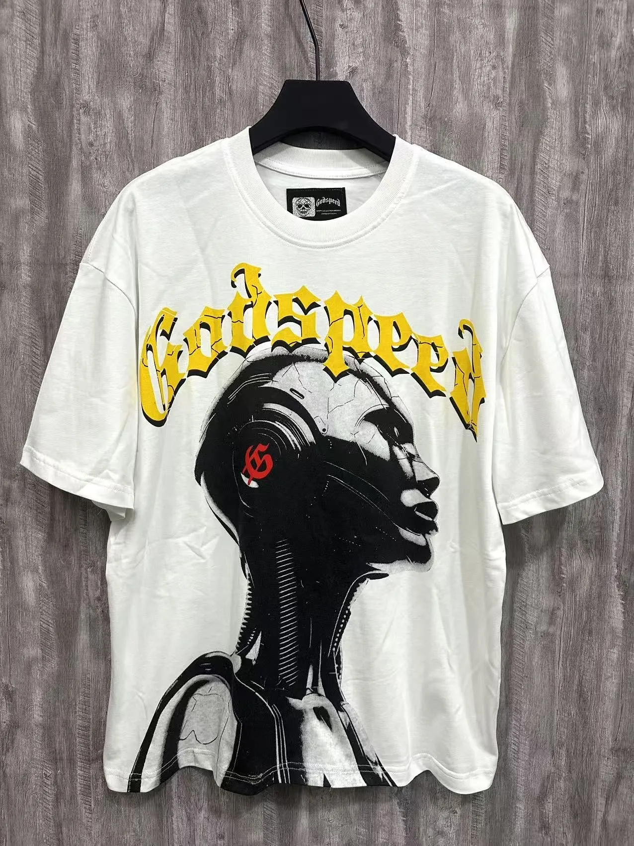 5007#White/Apricot｜P104 Godspeed cross-border American rock and roll street washed retro style short-sleeved T (craft printing) fabric (fabric): 32-count combed double yarn 240 grams weight code number (size): S-M-L-XL color (colour): white, apricot,
