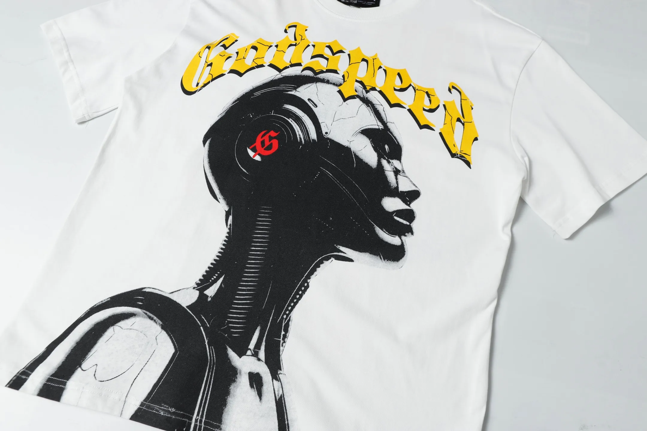 5007#White/Apricot｜P104 Godspeed cross-border American rock and roll street washed retro style short-sleeved T (craft printing) fabric (fabric): 32-count combed double yarn 240 grams weight code number (size): S-M-L-XL color (colour): white, apricot,