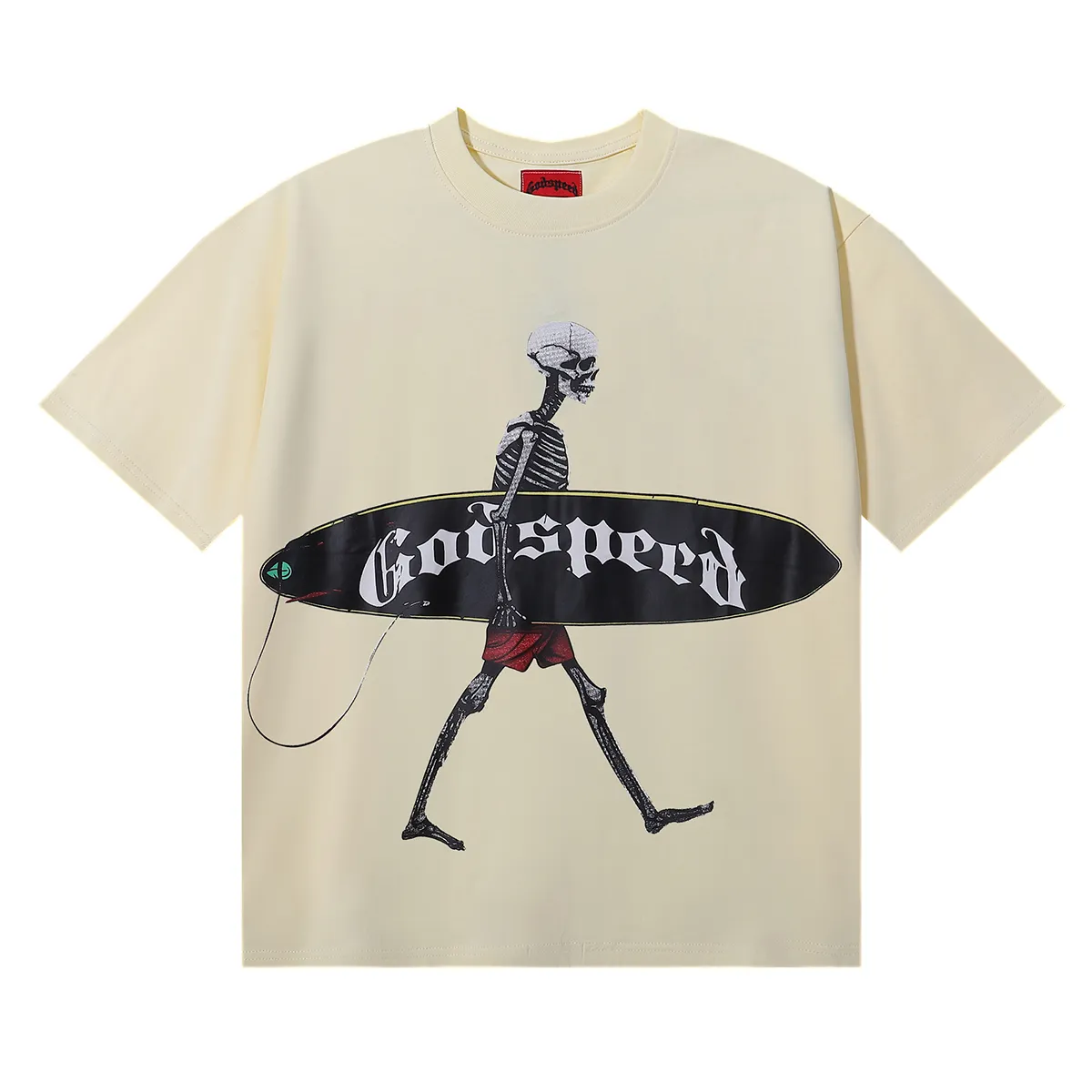 No. 7018, American street Godspeed skateboard skull boy print high quality double yarn pure cotton casual short-sleeved T-shirt batch 110 Color: black, white, apricot; Size: S M L XL