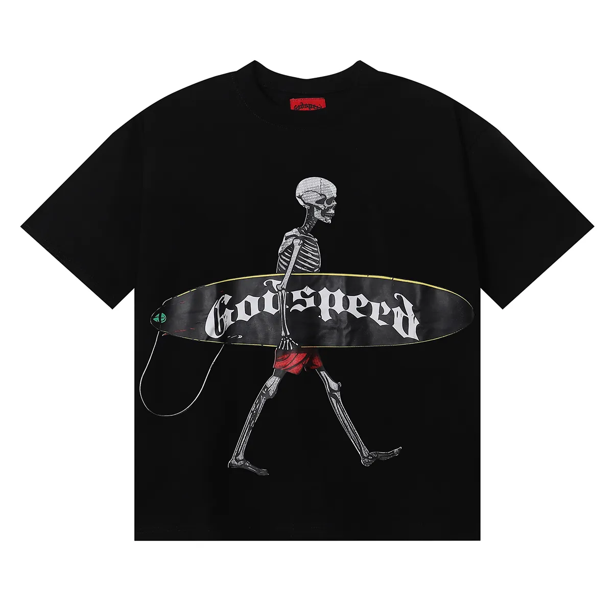 No. 7018, American street Godspeed skateboard skull boy print high quality double yarn pure cotton casual short-sleeved T-shirt batch 110 Color: black, white, apricot; Size: S M L XL