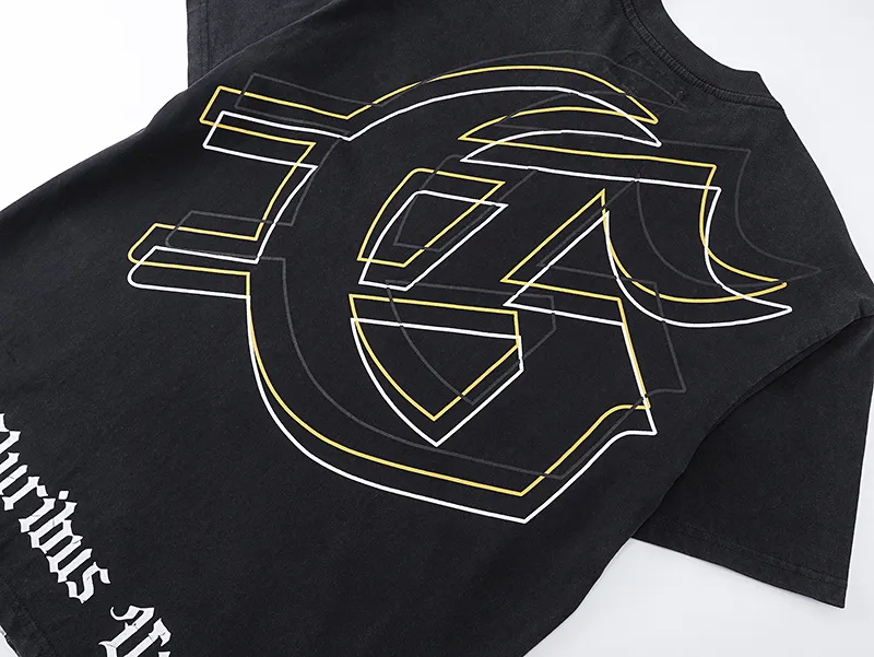 1050# P126 Washed Style Real Shot Godspeed American Fashion Rock Street Retro Washed Distressed Printed Pure Cotton Short Sleeves Fabric: 250g 32 Count Fine Cotton Double Yarn Pure Cotton Color: Washed Black Washed Blue Code Number: S M L XL