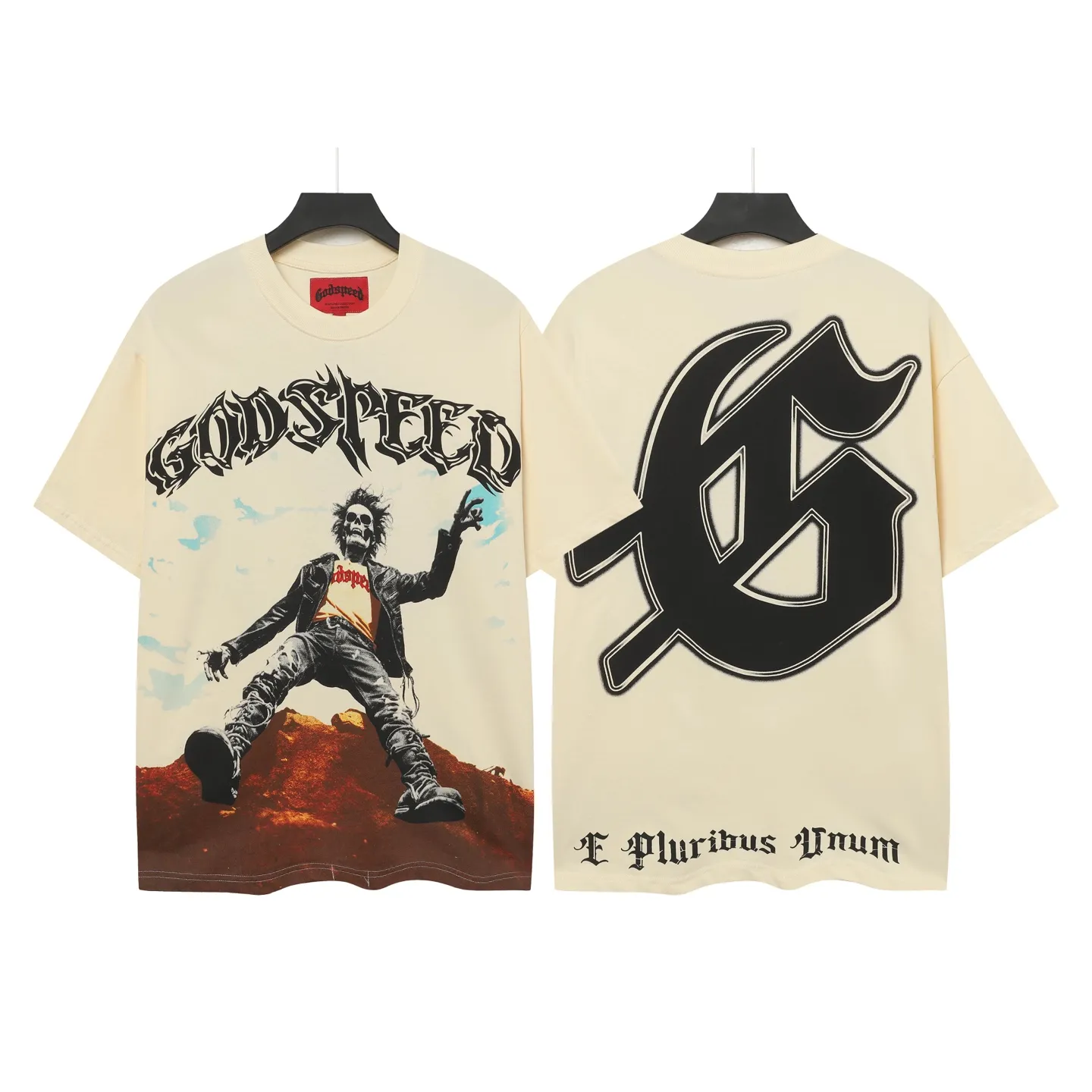 5059#Apricot｜P104 Godspeed cross-border American rock and roll street washed retro style short-sleeved T (craft printing) fabric (fabric) 32 count combed double yarn 240 grams weight code number (size): S-M-L-XL color (colour): apricot