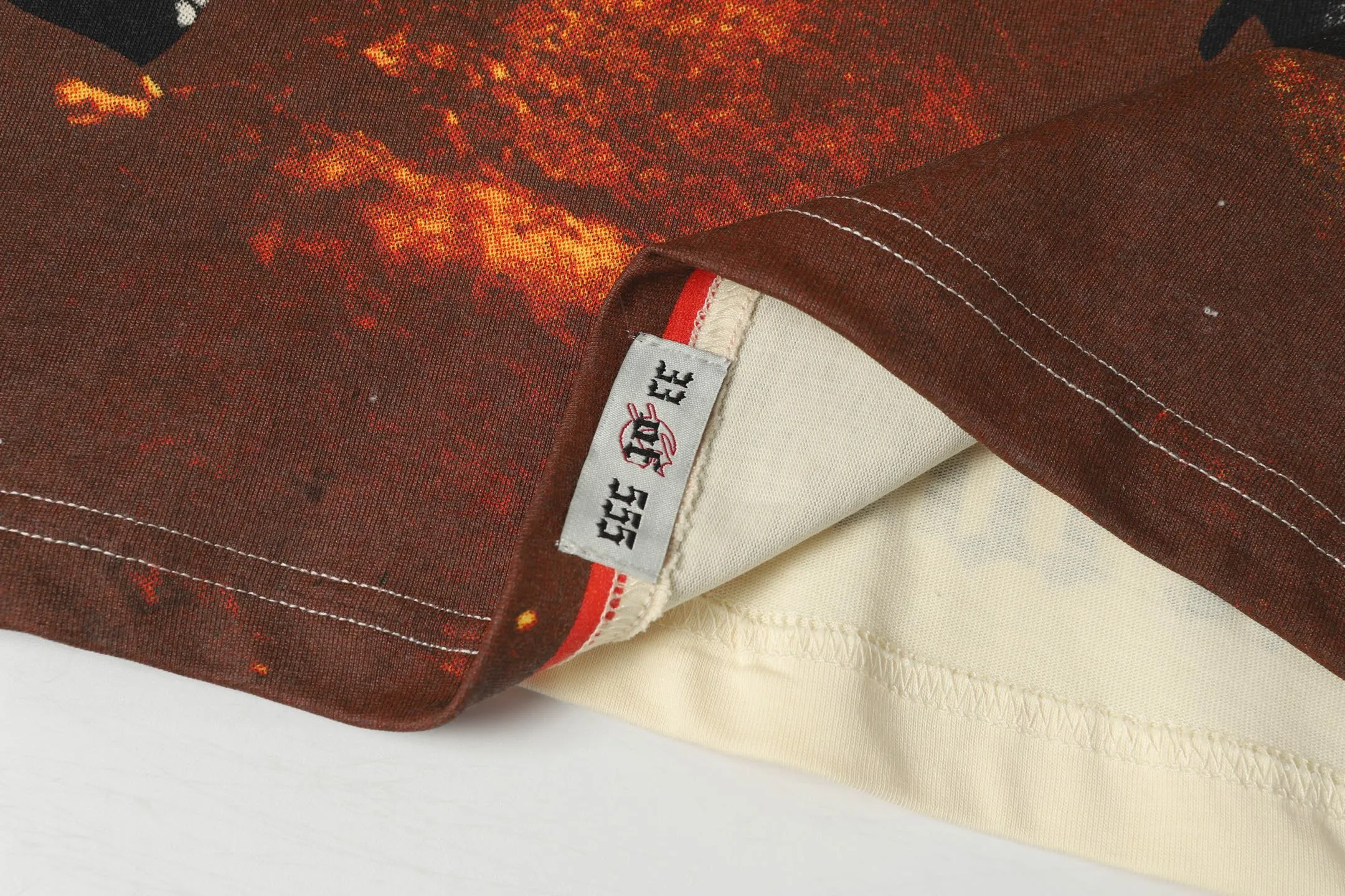 5059#Apricot｜P104 Godspeed cross-border American rock and roll street washed retro style short-sleeved T (craft printing) fabric (fabric) 32 count combed double yarn 240 grams weight code number (size): S-M-L-XL color (colour): apricot