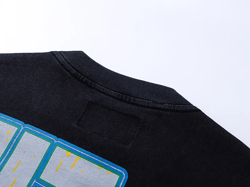 1002# P126 Washed Black Real Shot Godspeed American Fashion Rock Street Retro Washed Distressed Printed Pure Cotton Short Sleeves Fabric: 250g 32 Count Fine Cotton Double Yarn Pure Cotton Color: Washed Black Size: S M L XL