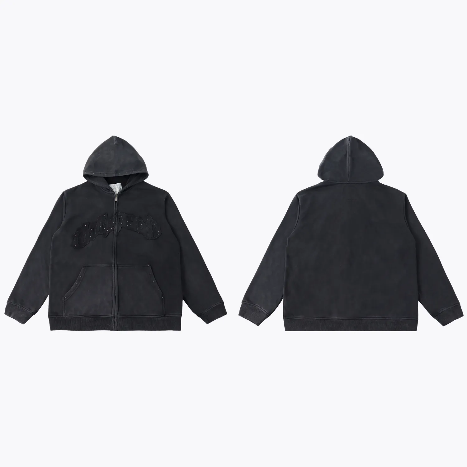 Jacket black P256 Gray P250 Trousers black 98 Gray 95 Real shot Godspeed American fashion street retro washed distressed beaded hooded cardigan sweatshirt Color: Washed black Gray Size: S M L Size: S M L XL