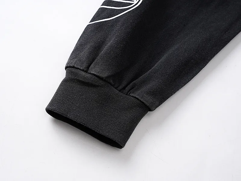 1158# P160 Washed Black Real Shot Godspeed Beauty Street Retro Washed and Distressed Pure Cotton Long T Fabric: 270g 32 Count Fine Cotton Double Yarn Pure Cotton Color: Washed Black Size: S M L XL