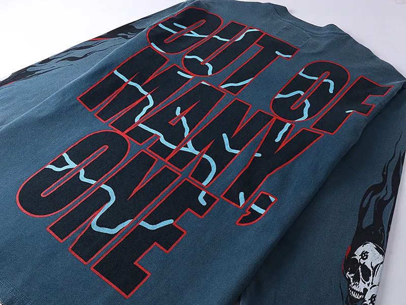 1101# P160 Washed Style Real Shot Godspeed American Fashion Rock Street Retro Washed Distressed Printed Pure Cotton Short Sleeves Fabric: 270g 32 Count Fine Cotton Double Yarn Pure Cotton Color: Washed Black Washed Blue Code Number: S M L XL