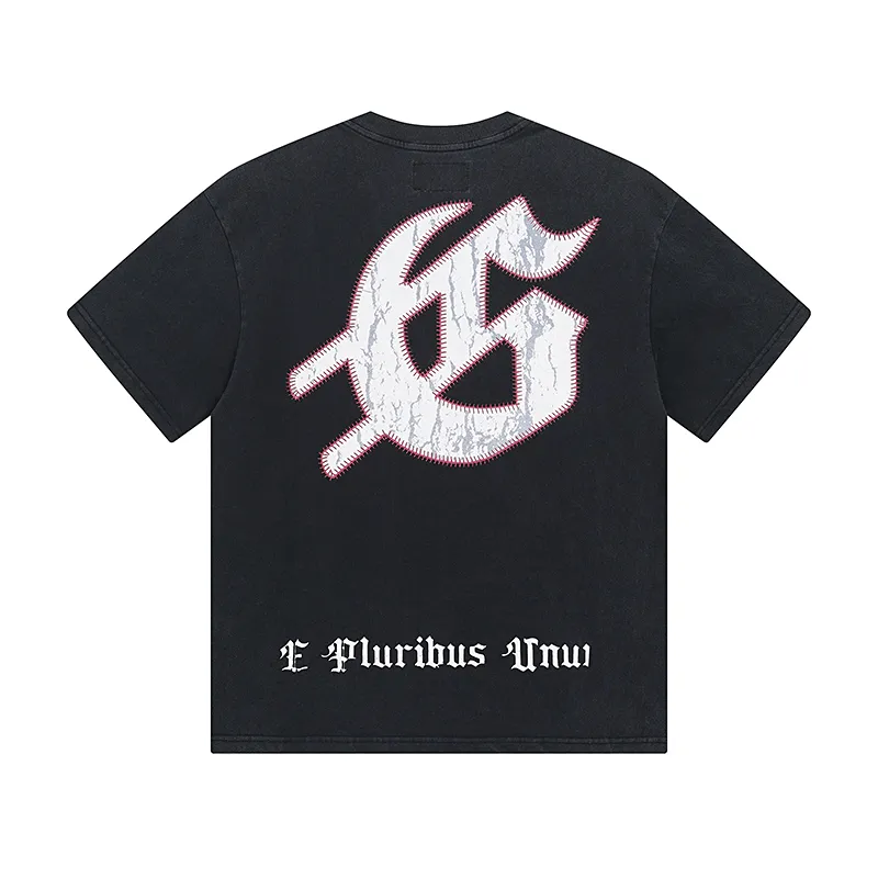 1017# P126 Washed model Real shot Godspeed American fashion rock street retro washed distressed printed cotton short sleeves Fabric: 250g 32 count fine cotton double yarn pure cotton Color: washed black washed blue Code number: S M L XL