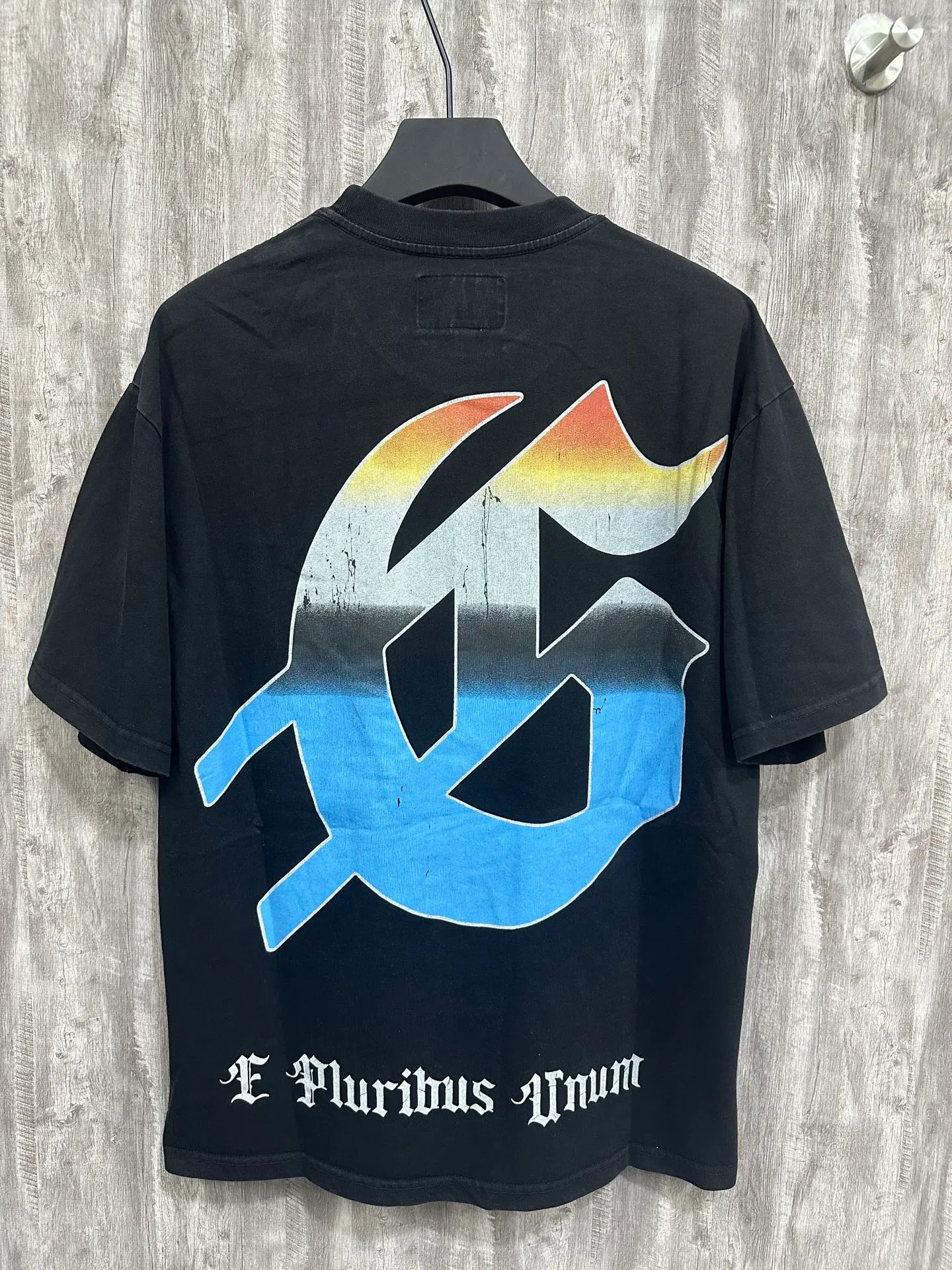 6015#washed black/washed blue ｜P116 Godspeed cross-border American rock and roll street washed retro style short-sleeved T (craft print) fabric (fabric): 32 count combed double yarn 250g weight size (size): S-M-L-XL color (colour): washed black/washed blue/ 👉 👉 👉