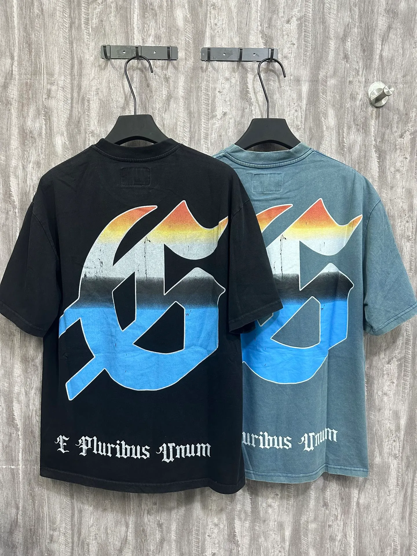 6015#washed black/washed blue ｜P116 Godspeed cross-border American rock and roll street washed retro style short-sleeved T (craft print) fabric (fabric): 32 count combed double yarn 250g weight size (size): S-M-L-XL color (colour): washed black/washed blue/ 👉 👉 👉