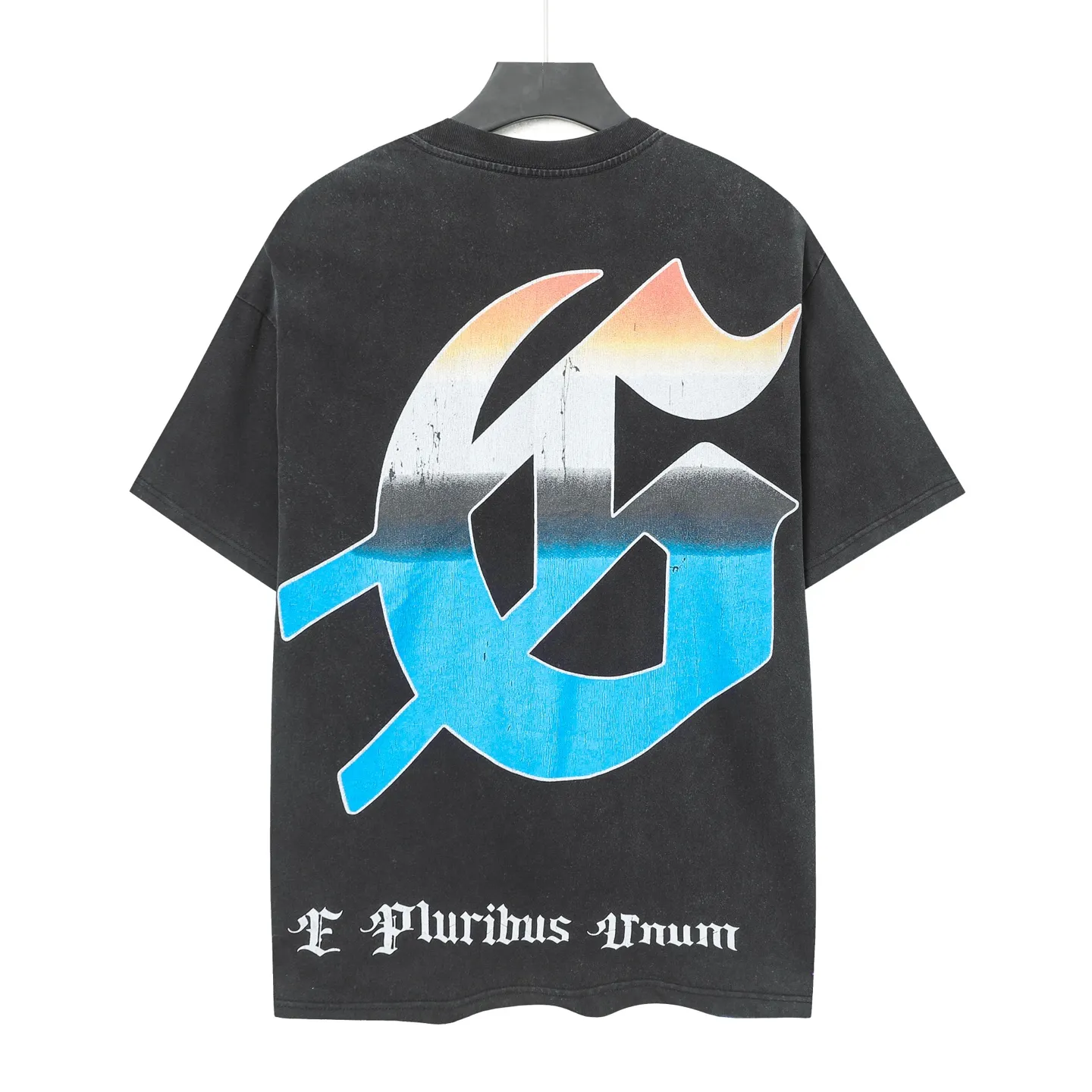 6015#washed black/washed blue ｜P116 Godspeed cross-border American rock and roll street washed retro style short-sleeved T (craft print) fabric (fabric): 32 count combed double yarn 250g weight size (size): S-M-L-XL color (colour): washed black/washed blue/ 👉 👉 👉