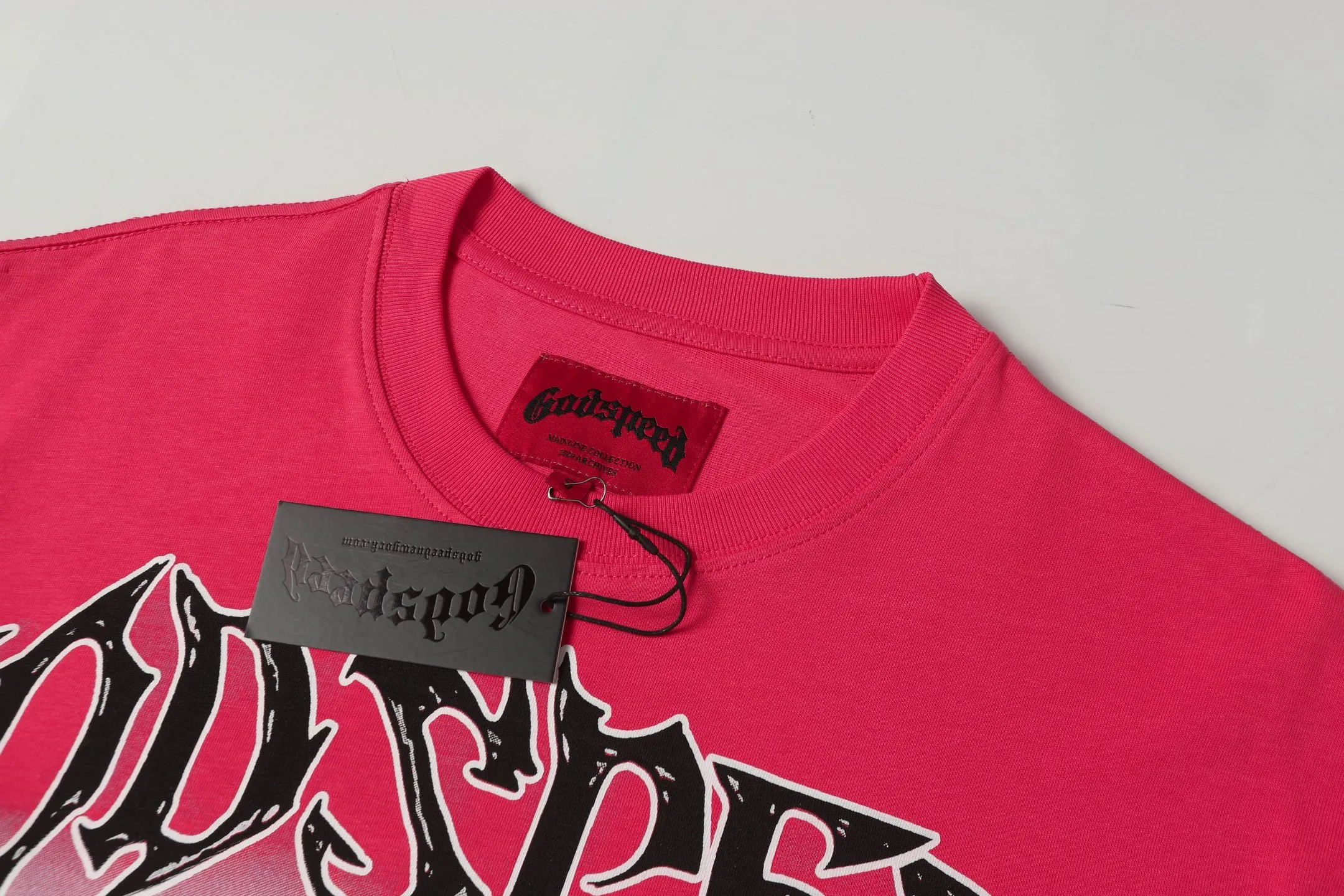 5067#Rose Red | P104 Godspeed cross-border American rock and roll street washed retro style short-sleeved T (craft printing) fabric (fabric) 32-count combed double yarn 240 grams weight code number (size): S-M-L-XL color (colour): rose red