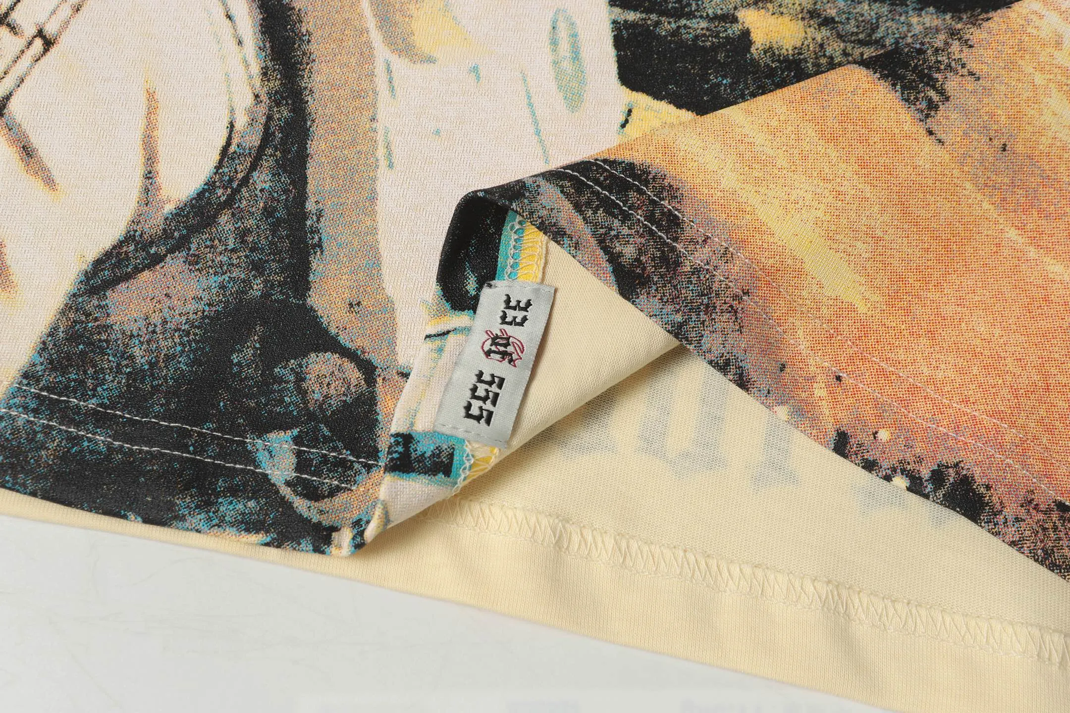 5041#Apricot｜P104 Godspeed cross-border American rock and roll street washed retro style short-sleeved T (craft printing) fabric (fabric) 32 counts combed double yarn 240 grams weight code number (size): S-M-L-XL color (colour): apricot 👉