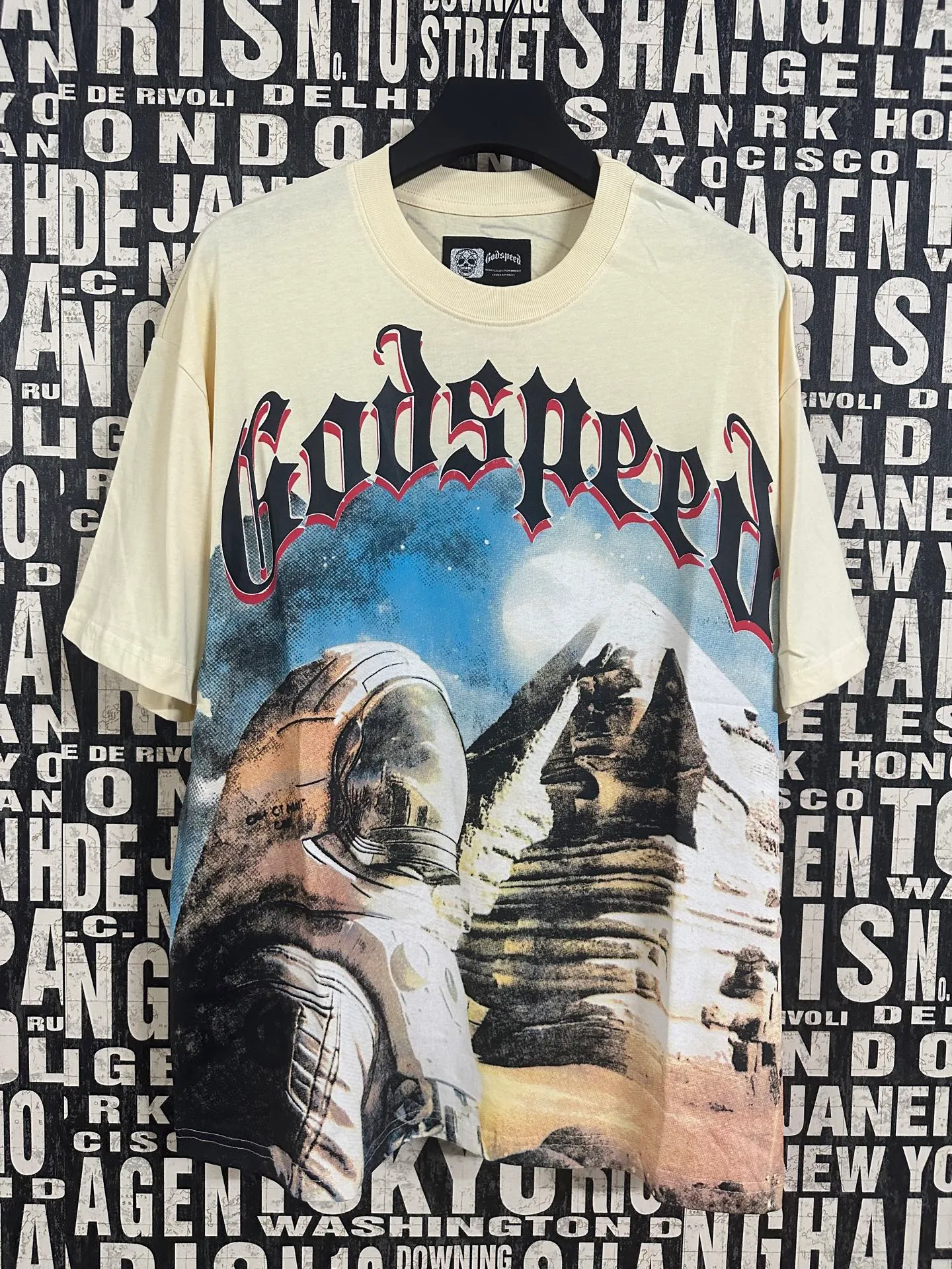 5041#Apricot｜P104 Godspeed cross-border American rock and roll street washed retro style short-sleeved T (craft printing) fabric (fabric) 32 counts combed double yarn 240 grams weight code number (size): S-M-L-XL color (colour): apricot 👉