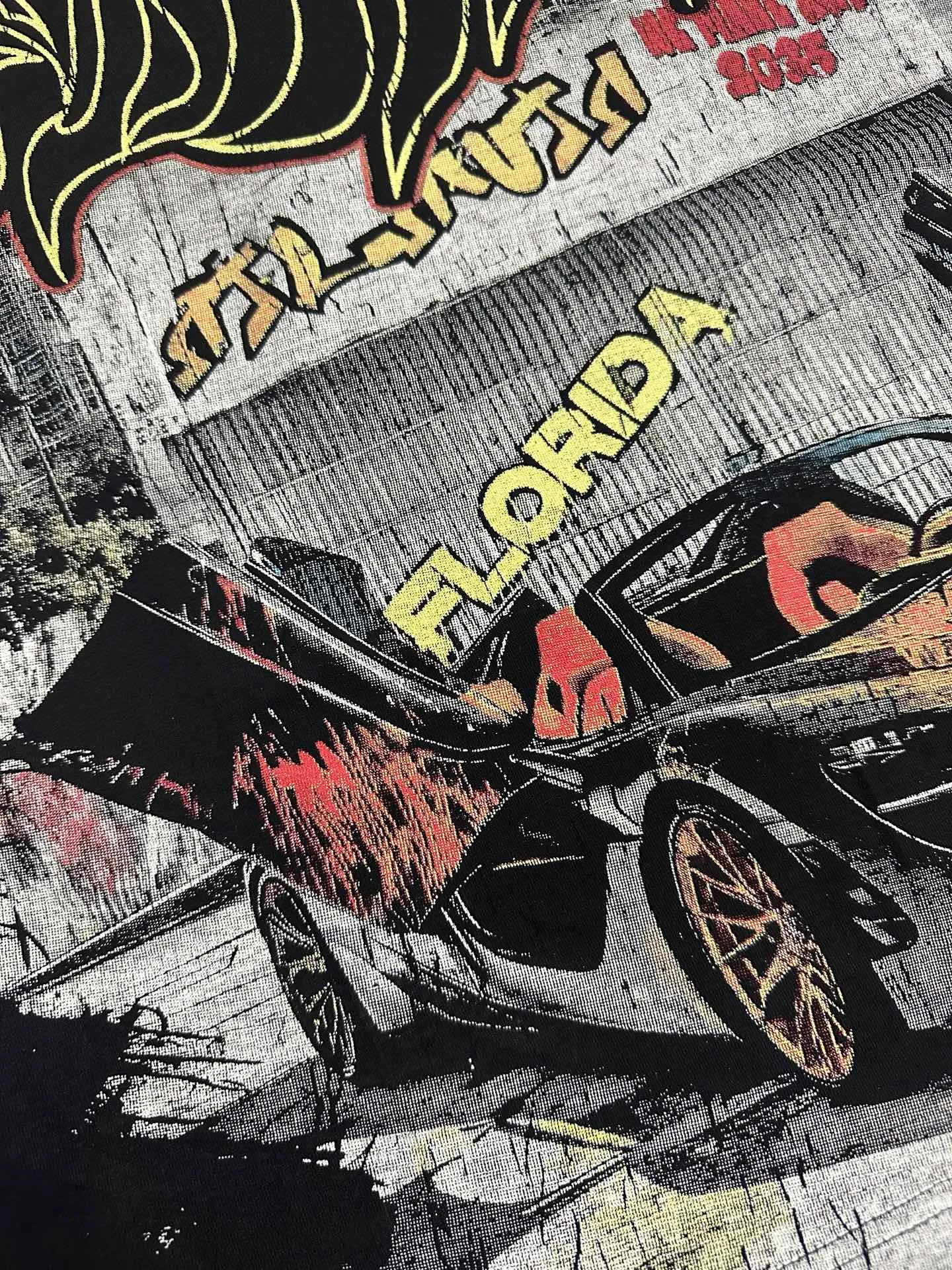 6139# washed black I P116 Godspeed cross-border American rock and roll street washed retro style short-sleeved T (craft printing) fabric (fabric): 32 count combed double yarn 250 grams weight code number (size): S-M-L-XL color (colour): washed black