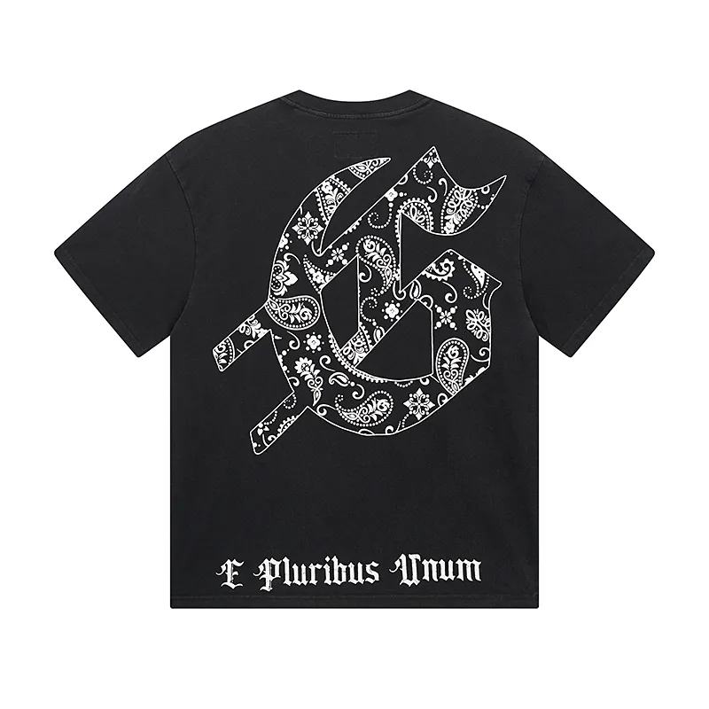 1029# P126 Washed Black Real Shot Godspeed American Fashion Rock Street Retro Washed Distressed Printed Pure Cotton Short Sleeves Fabric: 250g 32 Count Fine Cotton Double Yarn Pure Cotton Color: Washed Black Size: S M L XL