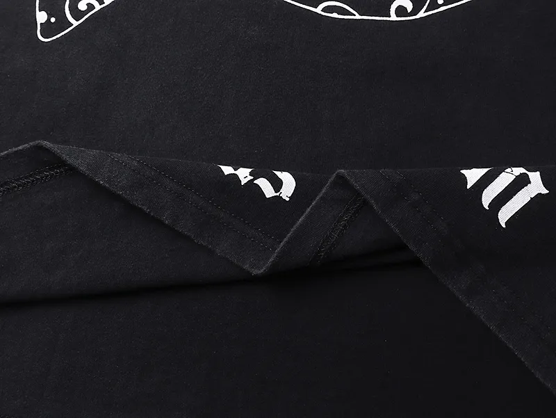 1029# P126 Washed Black Real Shot Godspeed American Fashion Rock Street Retro Washed Distressed Printed Pure Cotton Short Sleeves Fabric: 250g 32 Count Fine Cotton Double Yarn Pure Cotton Color: Washed Black Size: S M L XL