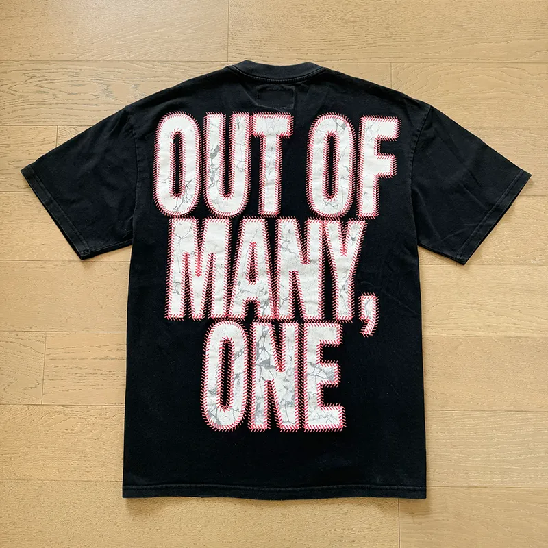 1003#P126 Washed Black Real Shot Godspeed American Fashion Rock Street Retro Washed Distressed Printed Cotton Short Sleeves Fabric: 250g 32 Count Fine Cotton Double Yarn Pure Cotton Color: Washed Black Size: S M L XL