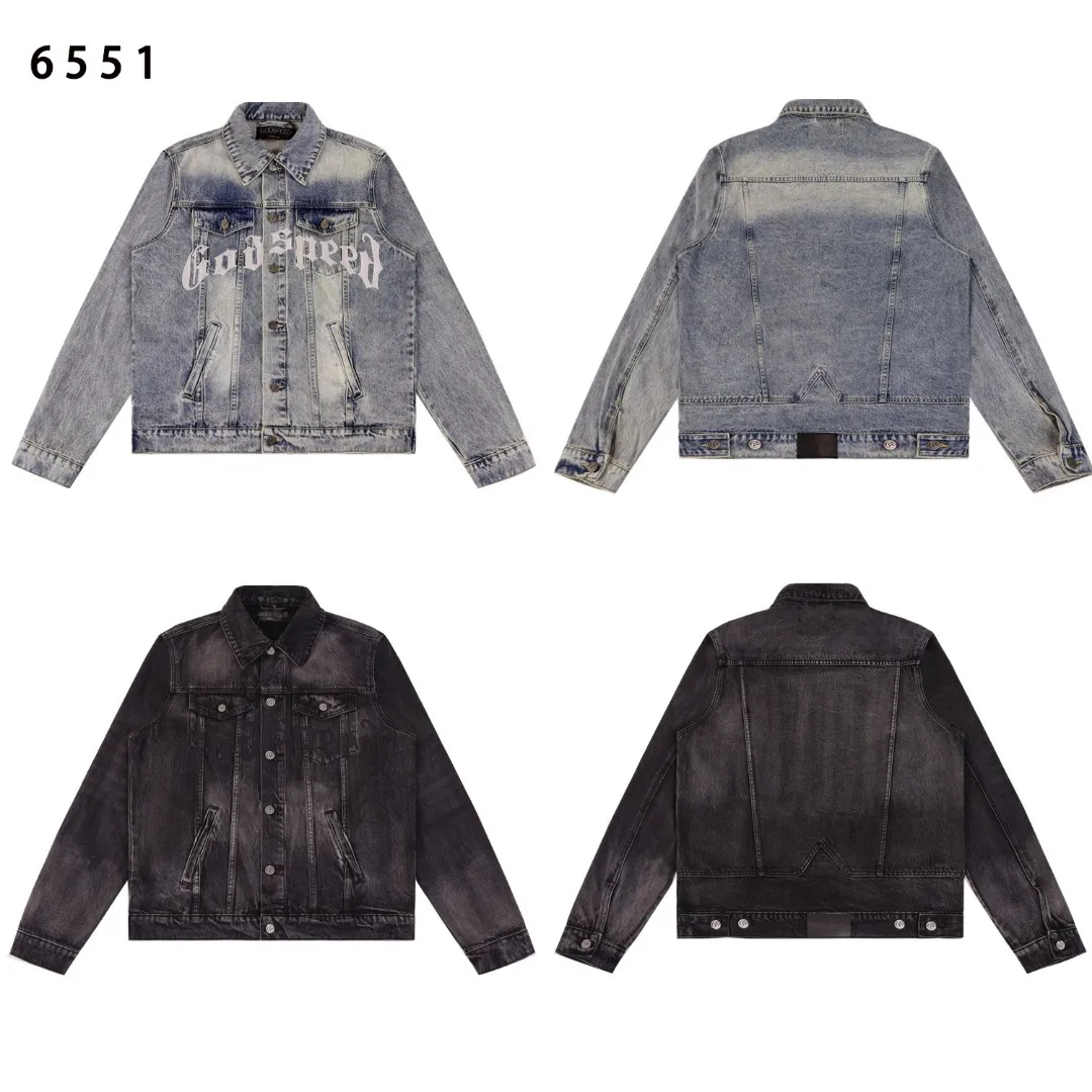 Model No. 6551 P286 Real shot high-level version of GODSPEED beautiful old-fashioned retro washed embroidered denim jacket high street men's and women's trendy jacket Color: light blue black Size: S M L XL 2XL