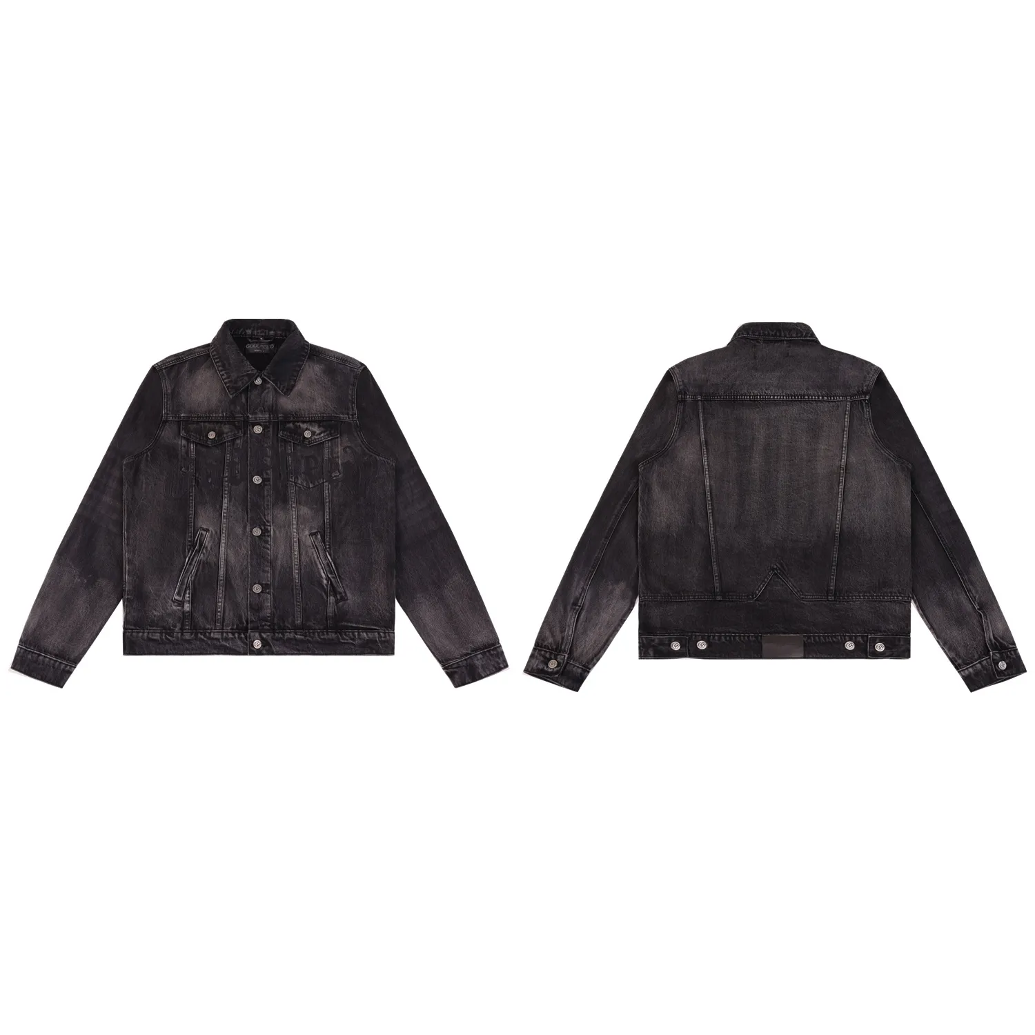 Model No. 6551 P286 Real shot high-level version of GODSPEED beautiful old-fashioned retro washed embroidered denim jacket high street men's and women's trendy jacket Color: light blue black Size: S M L XL 2XL