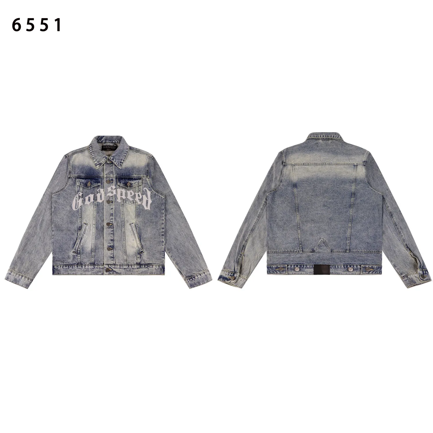 Model No. 6551 P286 Real shot high-level version of GODSPEED beautiful old-fashioned retro washed embroidered denim jacket high street men's and women's trendy jacket Color: light blue black Size: S M L XL 2XL