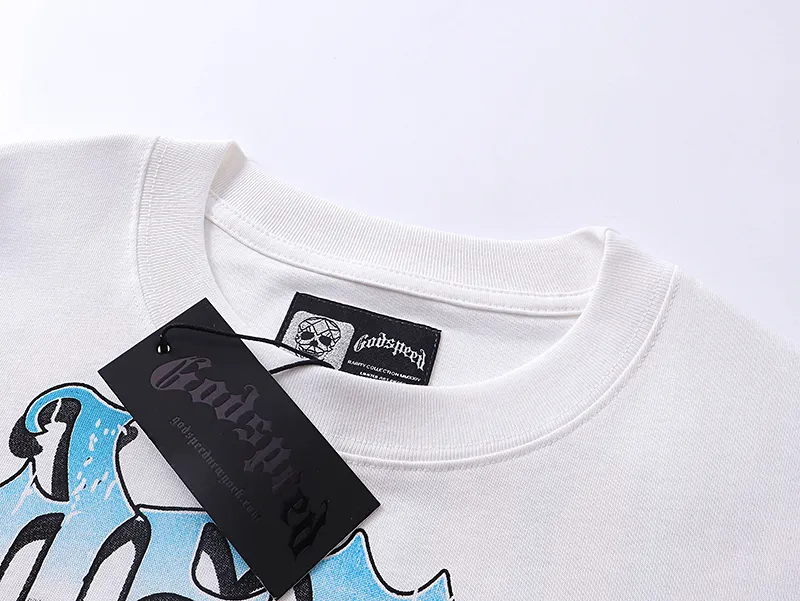 3000# P110 Real shot Godspeed American fashion rock street retro loose printed cotton short sleeves Fabric: 240g 32 count fine cotton double yarn pure cotton Color: off-white apricot Size: S M L XL