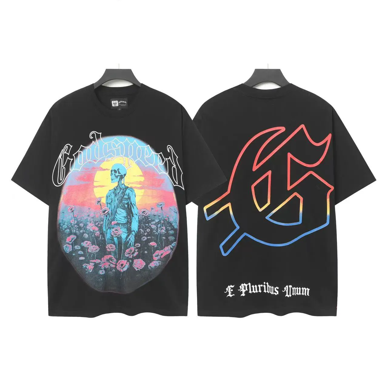 6026#washed black｜P116 Godspeed cross-border American rock and roll street washed retro style short-sleeved T (craft printing) fabric (fabric): 32 count combed double yarn 250g weight code (size): S-M-L-XL color (colour): washed black 👉