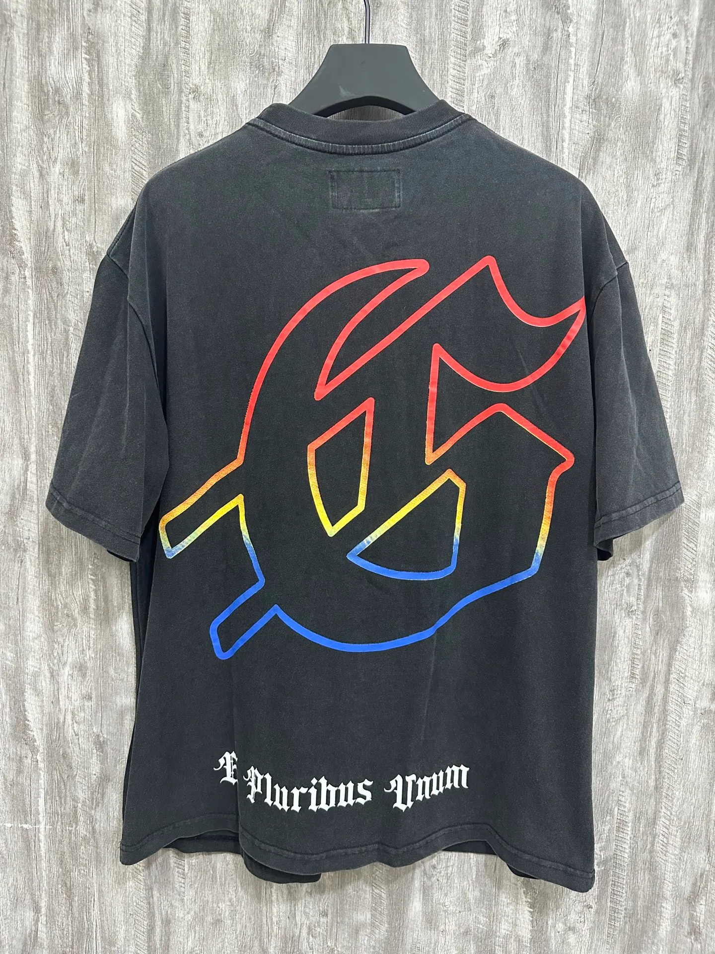 6026#washed black｜P116 Godspeed cross-border American rock and roll street washed retro style short-sleeved T (craft printing) fabric (fabric): 32 count combed double yarn 250g weight code (size): S-M-L-XL color (colour): washed black 👉