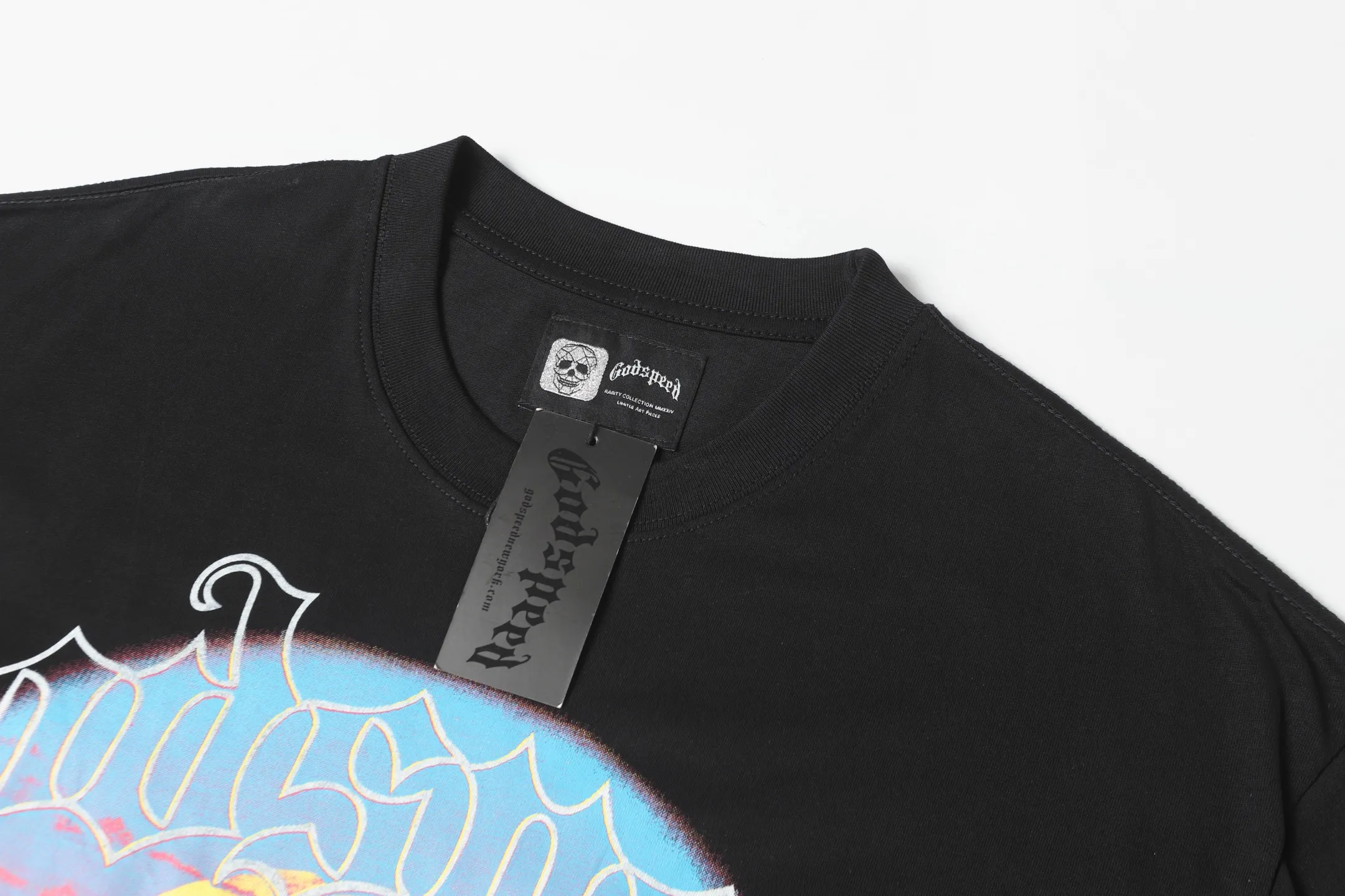 6026#washed black｜P116 Godspeed cross-border American rock and roll street washed retro style short-sleeved T (craft printing) fabric (fabric): 32 count combed double yarn 250g weight code (size): S-M-L-XL color (colour): washed black 👉