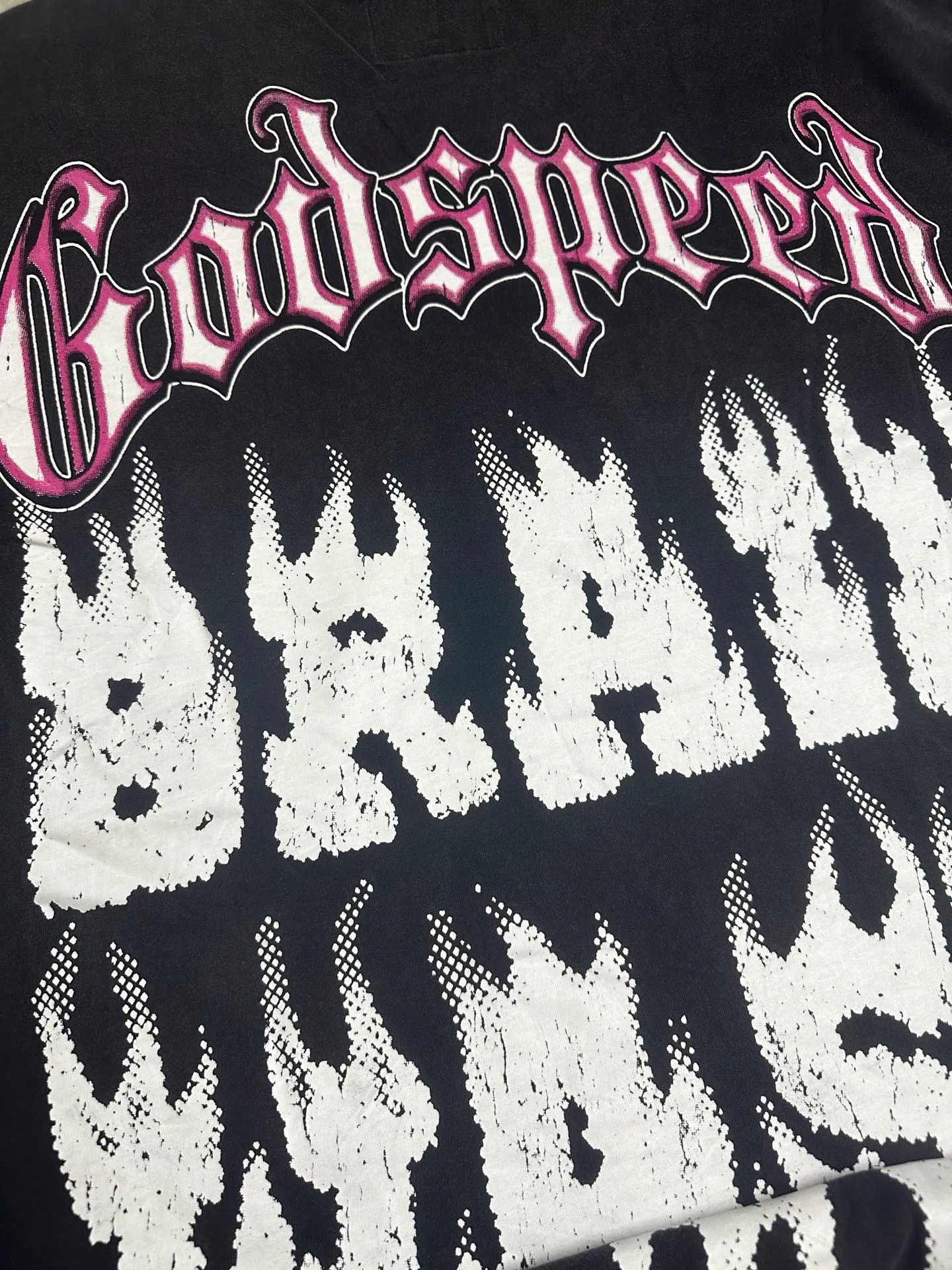 6115# washed retro black I P116 Godspeed cross-border American rock and roll street washed retro style short-sleeved T (craft printing) fabric (fabric): 32 count combed double yarn 250 grams weight code number (size): S-M-L-XL color (colour): washed black