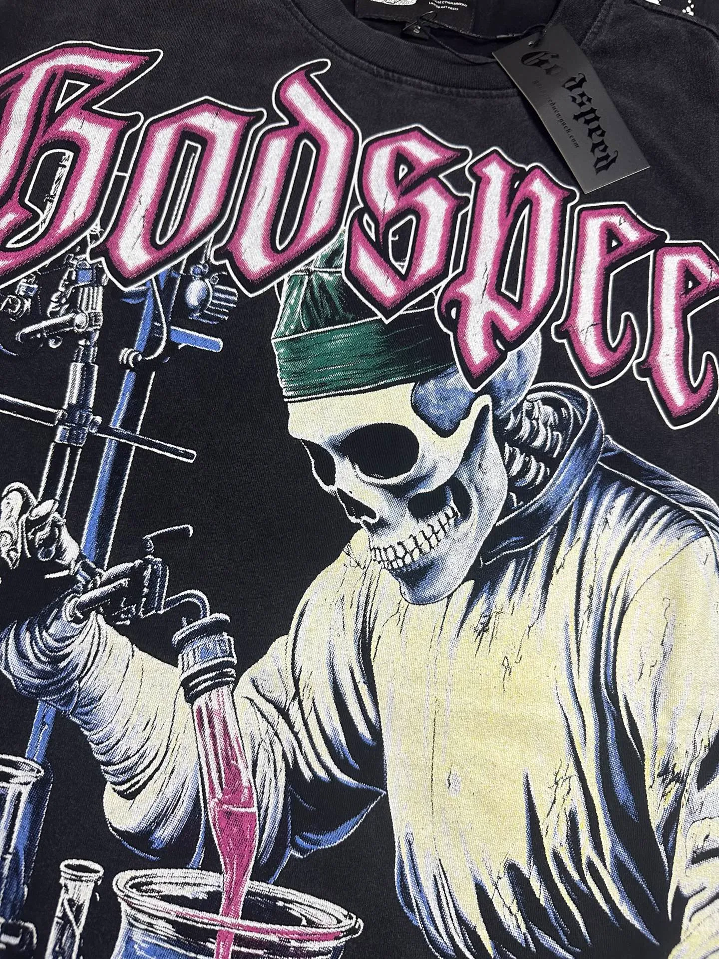 6115# washed retro black I P116 Godspeed cross-border American rock and roll street washed retro style short-sleeved T (craft printing) fabric (fabric): 32 count combed double yarn 250 grams weight code number (size): S-M-L-XL color (colour): washed black