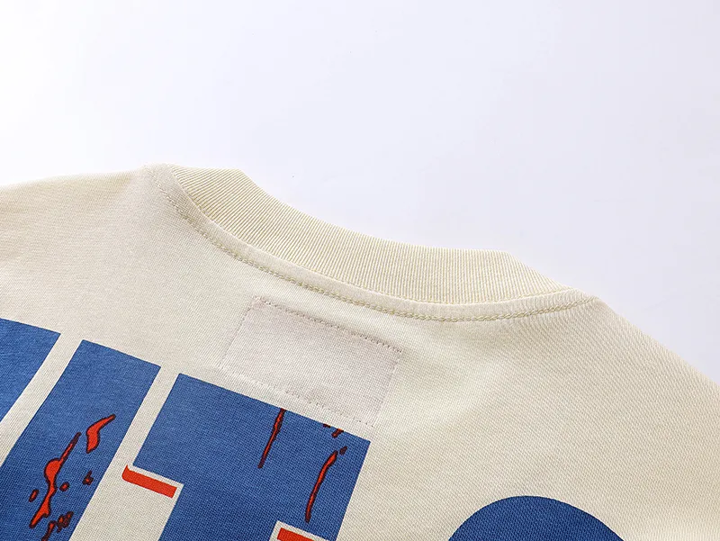 3023# P110 Real shot Godspeed American fashion rock street retro loose printed cotton short sleeves Fabric: 240g 32 count fine cotton double yarn pure cotton Color: apricot Size: S M L XL