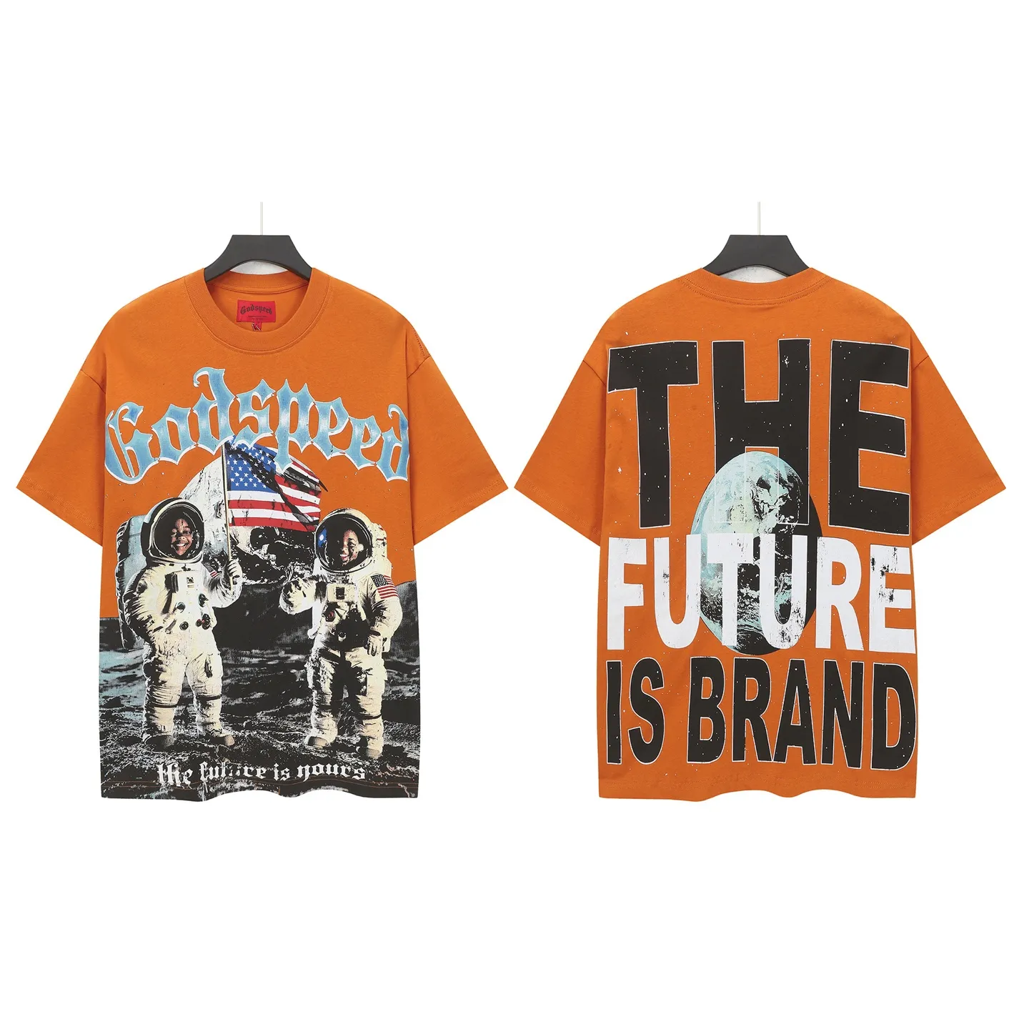 5305# Retro Brick Red I P106 Godspeed cross-border American rock and roll street washed retro style short-sleeved T (craft printing) fabric (fabric): 32 count combed double yarn 240 grams weight code number (size): S-M-L-XL color (colour): retro brick red