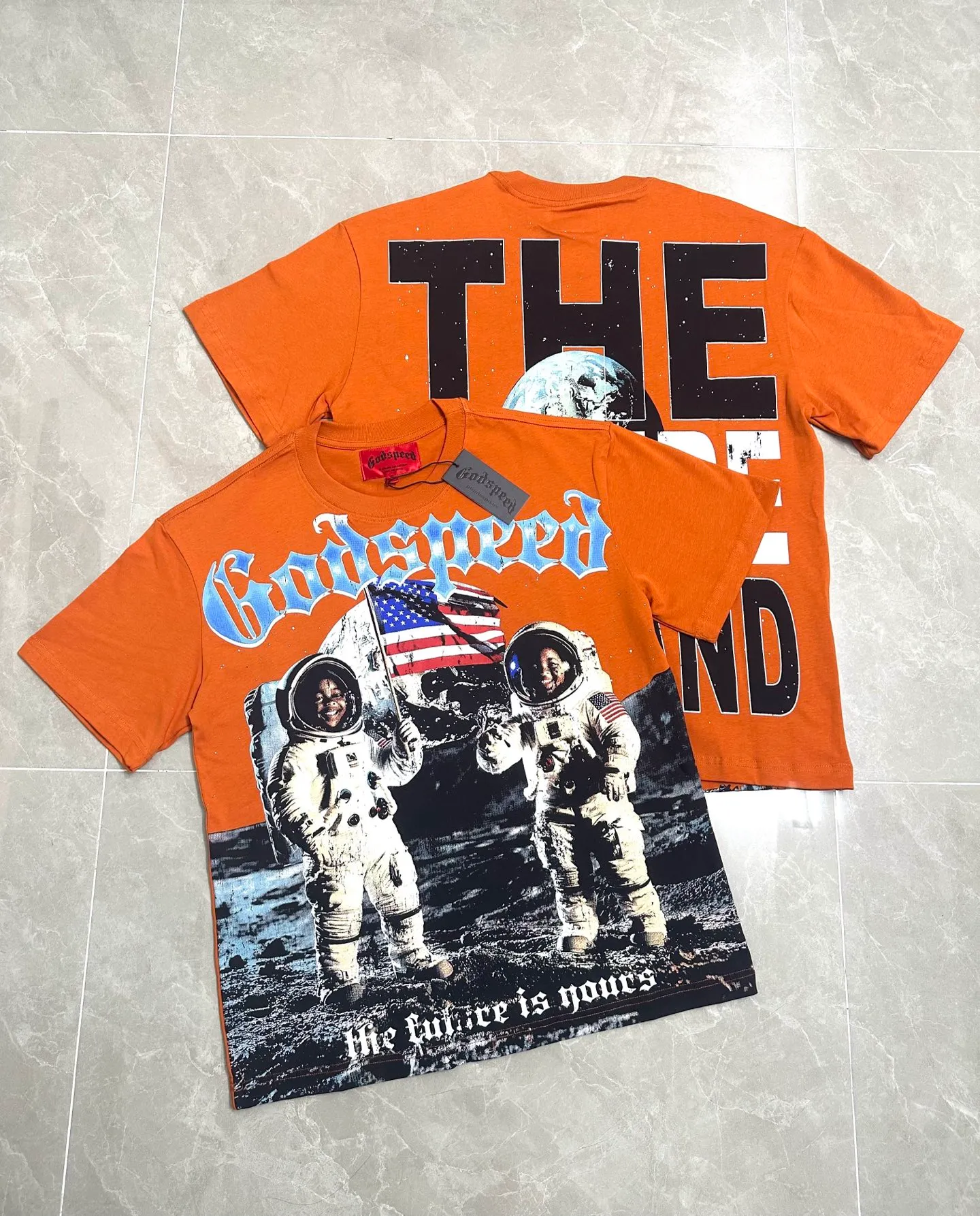 5305# Retro Brick Red I P106 Godspeed cross-border American rock and roll street washed retro style short-sleeved T (craft printing) fabric (fabric): 32 count combed double yarn 240 grams weight code number (size): S-M-L-XL color (colour): retro brick red
