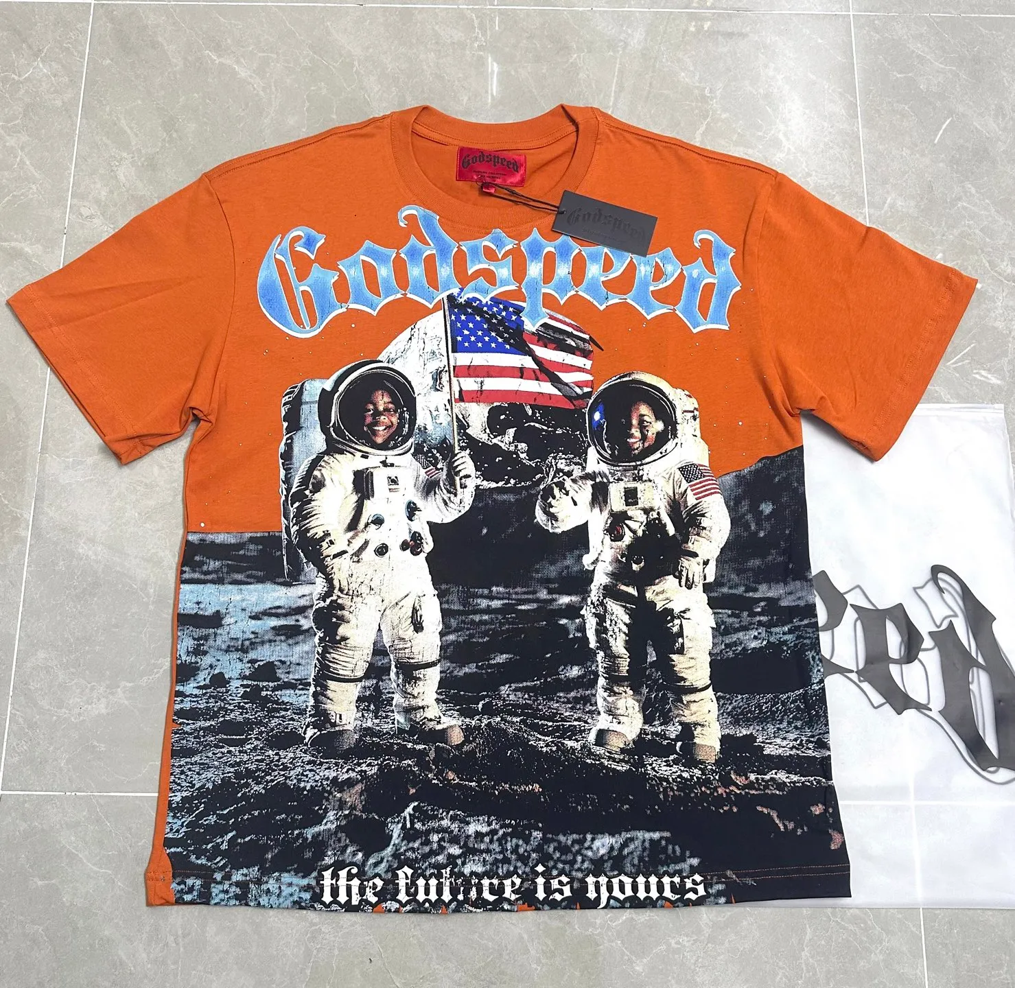 5305# Retro Brick Red I P106 Godspeed cross-border American rock and roll street washed retro style short-sleeved T (craft printing) fabric (fabric): 32 count combed double yarn 240 grams weight code number (size): S-M-L-XL color (colour): retro brick red