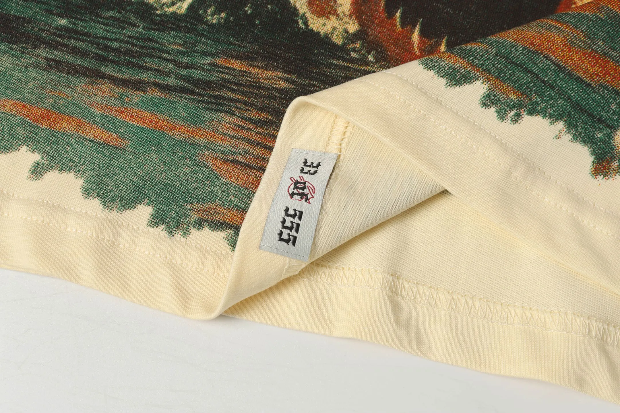 5045#apricot|P104 Godspeed cross-border American rock and roll street washed retro style short-sleeved T (craft printing) fabric (fabric) 32 counts combed double yarn 240 grams weight code number (size): S-M-L-XL color (colour): apricot