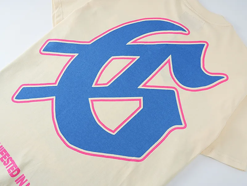 3070# P110 Real shot Godspeed American fashion rock street retro loose printed cotton short sleeves Fabric: 240g 32 count fine cotton double yarn pure cotton Color: apricot Size: S M L XL