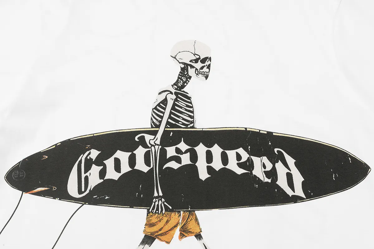 Godspeed skull sailboat white ink direct spray short-sleeved P110 printing has no glue feel and is very breathable S-XL loose fit