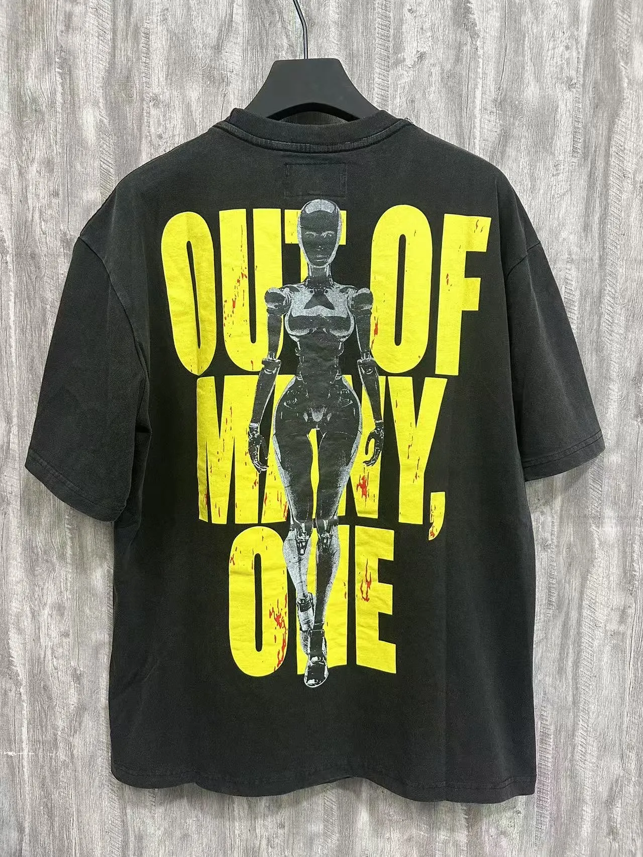 6007#washed black｜P116 Godspeed cross-border American rock and roll street washed retro style short-sleeved T (craft printing) fabric (fabric): 32 count combed double yarn 250g weight size (size): S-M-L-XL color (colour): washed black 👉 👉