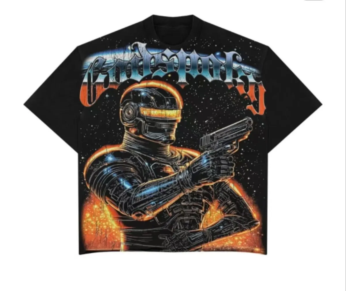 6106#washed black | P116 Godspeed cross-border American rock and roll street washed retro style short-sleeved T (craft printing) fabric (fabric): 32 count combed double yarn 250g weight code number (size): S-M-L-XL color (colour): washed black