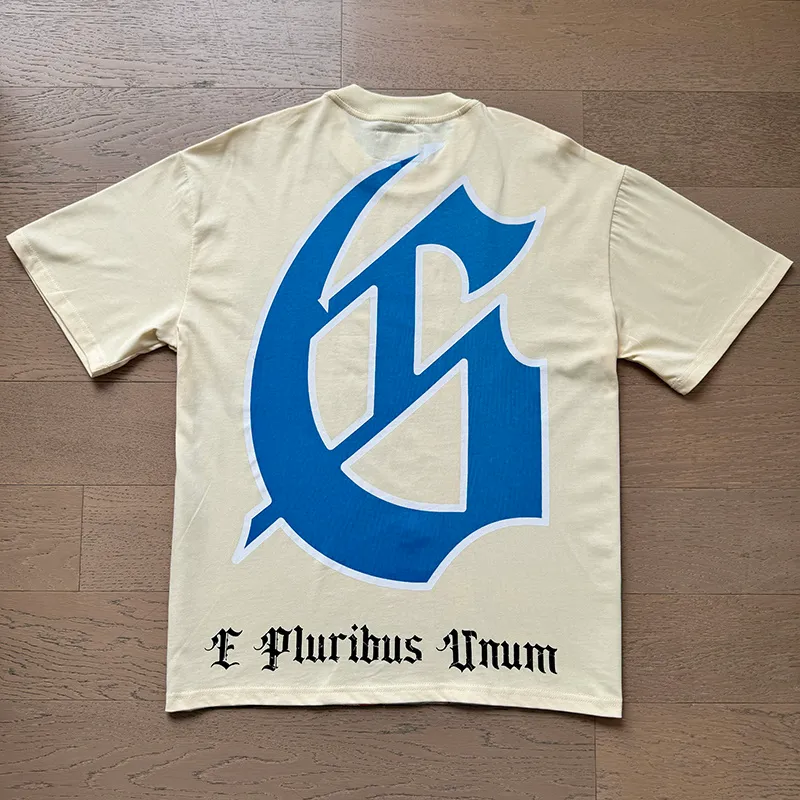 3123# P106 Real shot Godspeed American fashion rock street retro loose printed cotton short sleeves Fabric: 240g 32 count fine cotton double yarn pure cotton Color: apricot Size: S M L XL