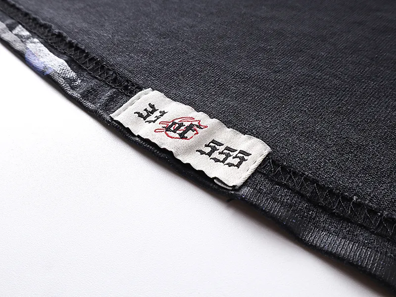 1090# P126 Washed Black Real Shot Godspeed American Fashion Rock Street Retro Washed Distressed Printed Pure Cotton Short Sleeves Fabric: 250g 32 Count Fine Cotton Double Yarn Pure Cotton Color: Washed Black Size: S M L XL