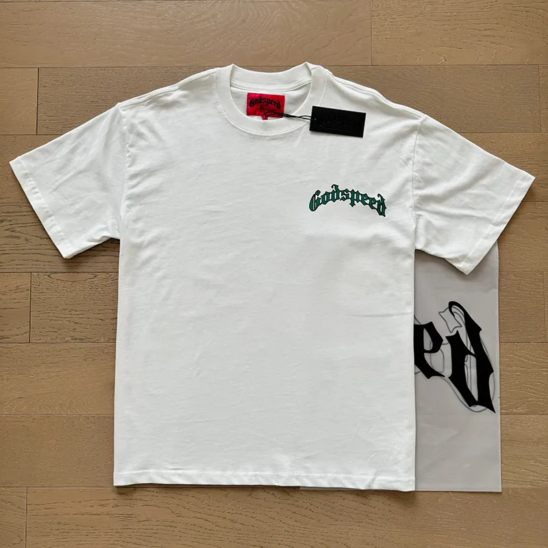 3020# P110 Real shot Godspeed American fashion rock street retro loose printed cotton short sleeves Fabric: 240g 32 count fine cotton double yarn pure cotton Color: off-white apricot Size: S M L XL