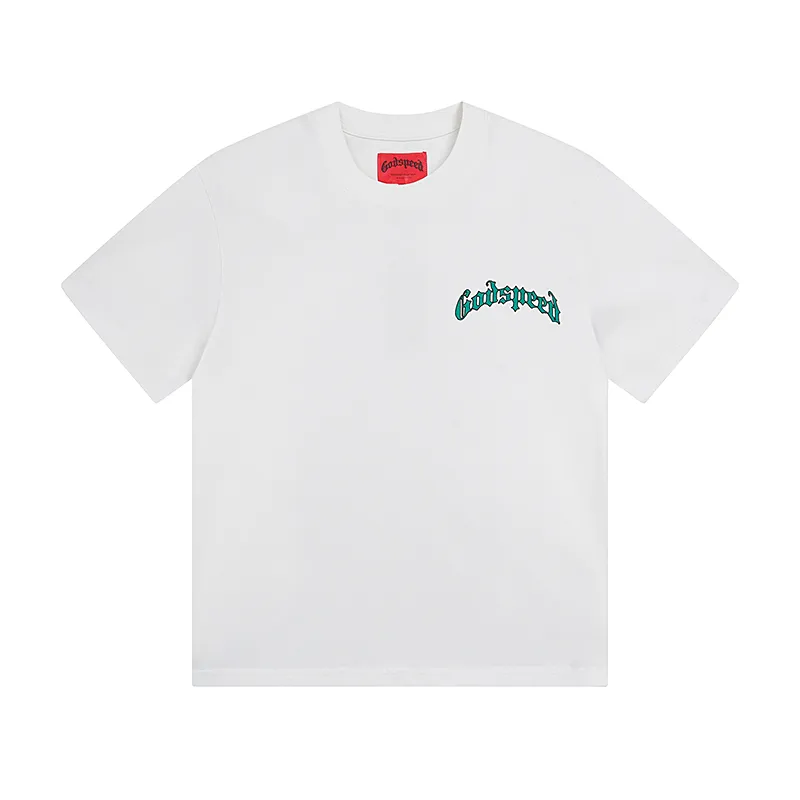 3020# P110 Real shot Godspeed American fashion rock street retro loose printed cotton short sleeves Fabric: 240g 32 count fine cotton double yarn pure cotton Color: off-white apricot Size: S M L XL